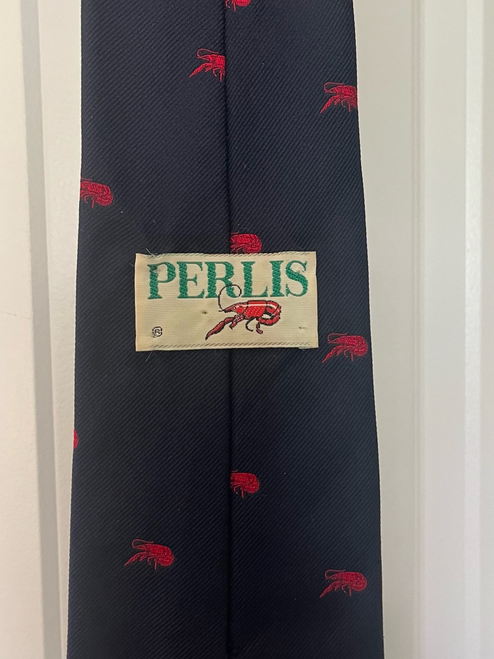 Perils Classic Navy Tie with Red Embroidered Crawfish - Men's Accessory - Picture 3 of 4